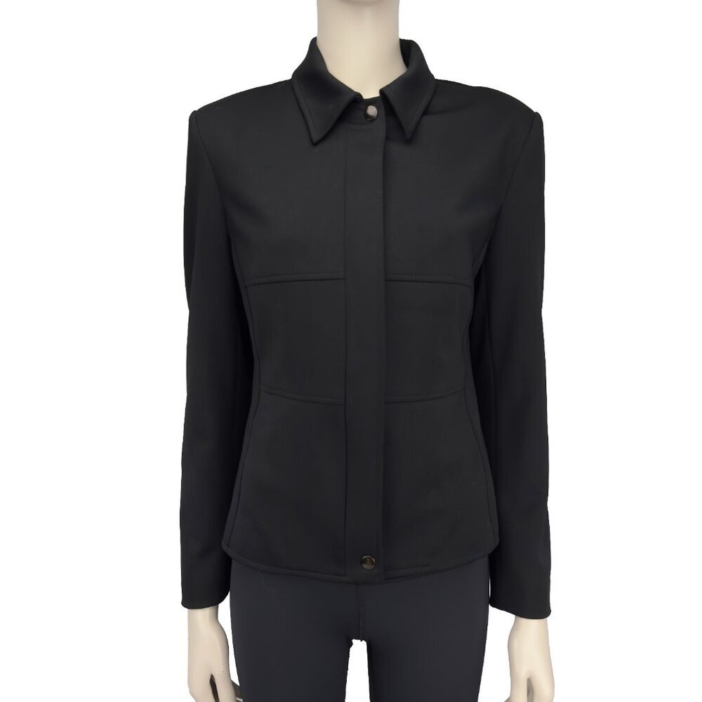 CLEO Lightweight Minimalist Office Black Hips Lenght Shoulderpads Jacket sz 6
